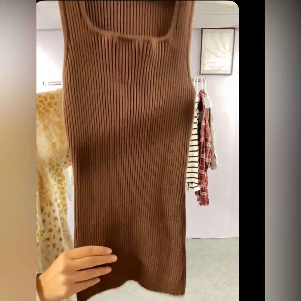 Merokeety stretchy brown ribbed sleeveless top Large